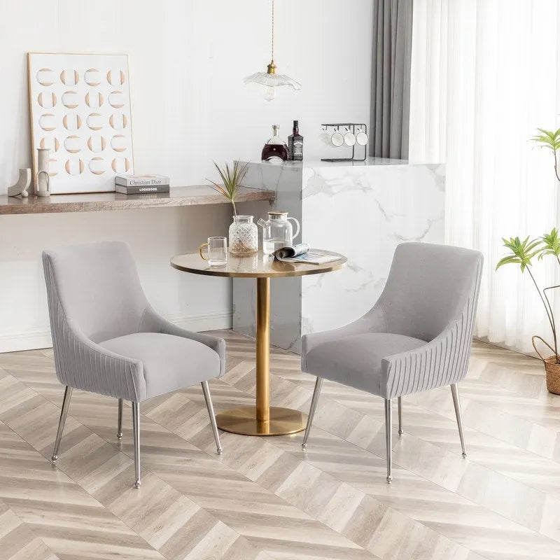 SEYNAR Modern Velvet Pleated Finish Back Dining Chair Set of 6 with Rear Handle