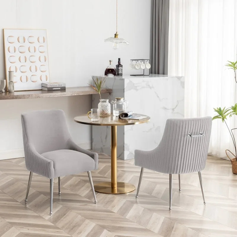 SEYNAR Modern Velvet Pleated Finish Back Dining Chair Set of 6 with Rear Handle