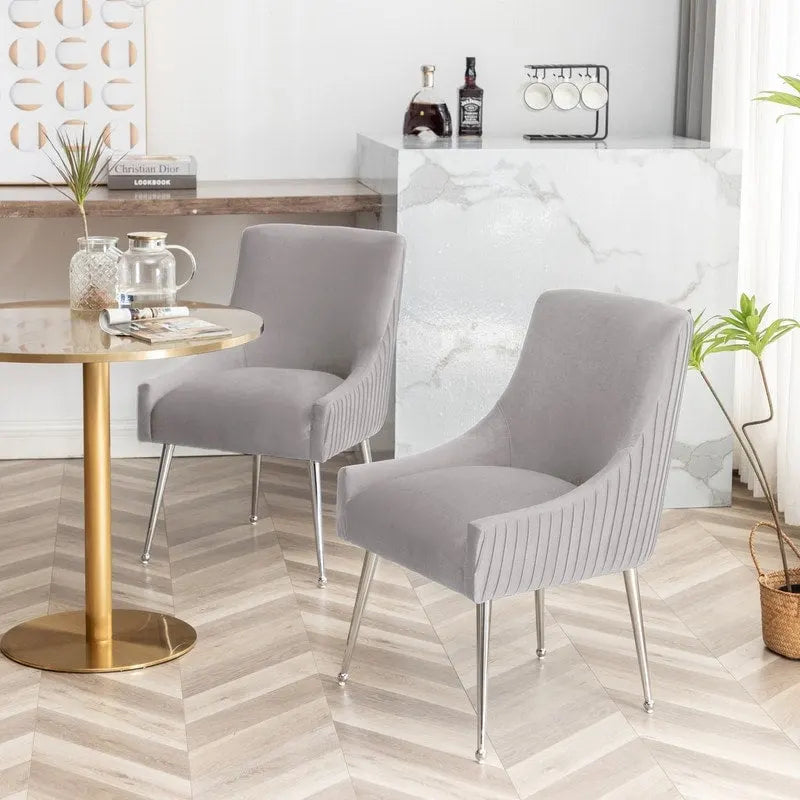 SEYNAR Modern Velvet Pleated Finish Back Dining Chair Set of 6 with Rear Handle