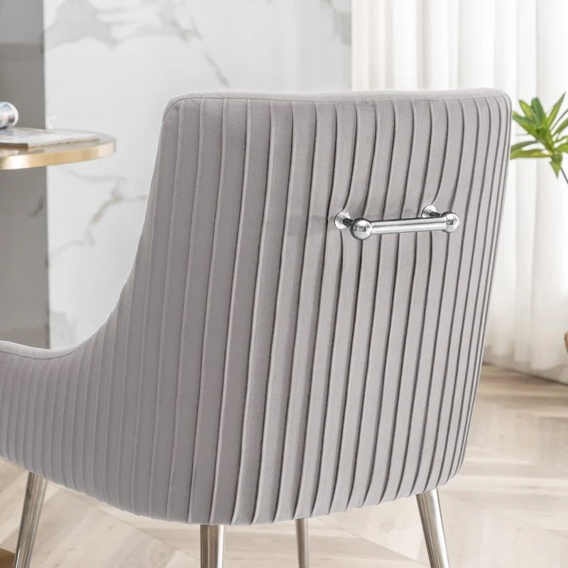 SEYNAR Modern Velvet Pleated Finish Back Dining Chair Set of 6 with Rear Handle