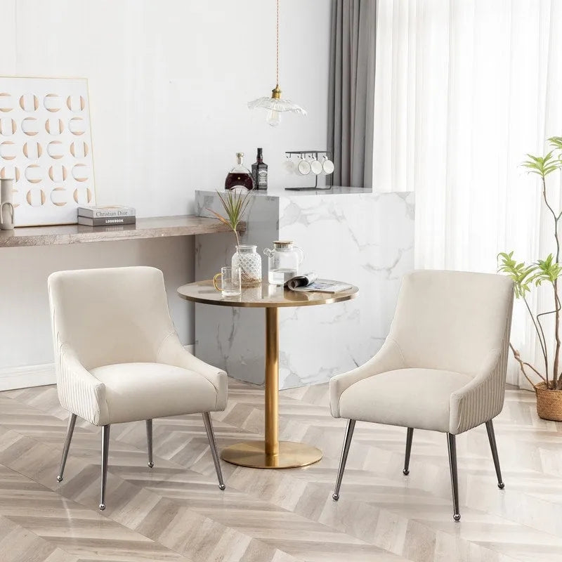 SEYNAR Modern Velvet Pleated Finish Back Dining Chair Set of 6 with Rear Handle