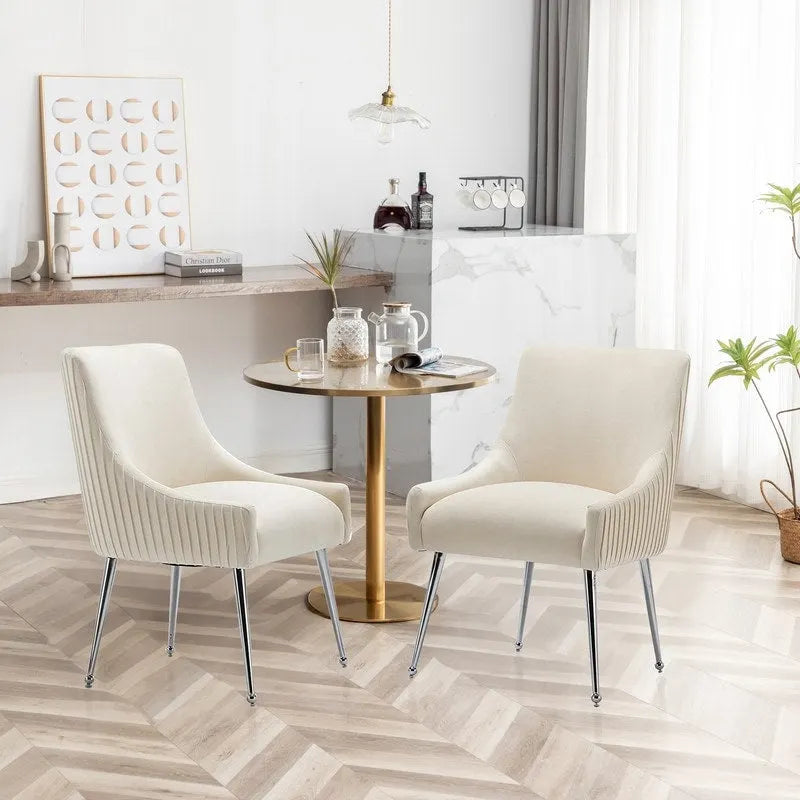 SEYNAR Modern Velvet Pleated Finish Back Dining Chair Set of 6 with Rear Handle