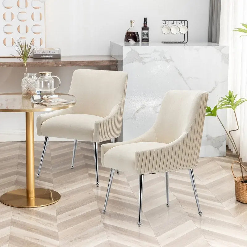 SEYNAR Modern Velvet Pleated Finish Back Dining Chair Set of 6 with Rear Handle