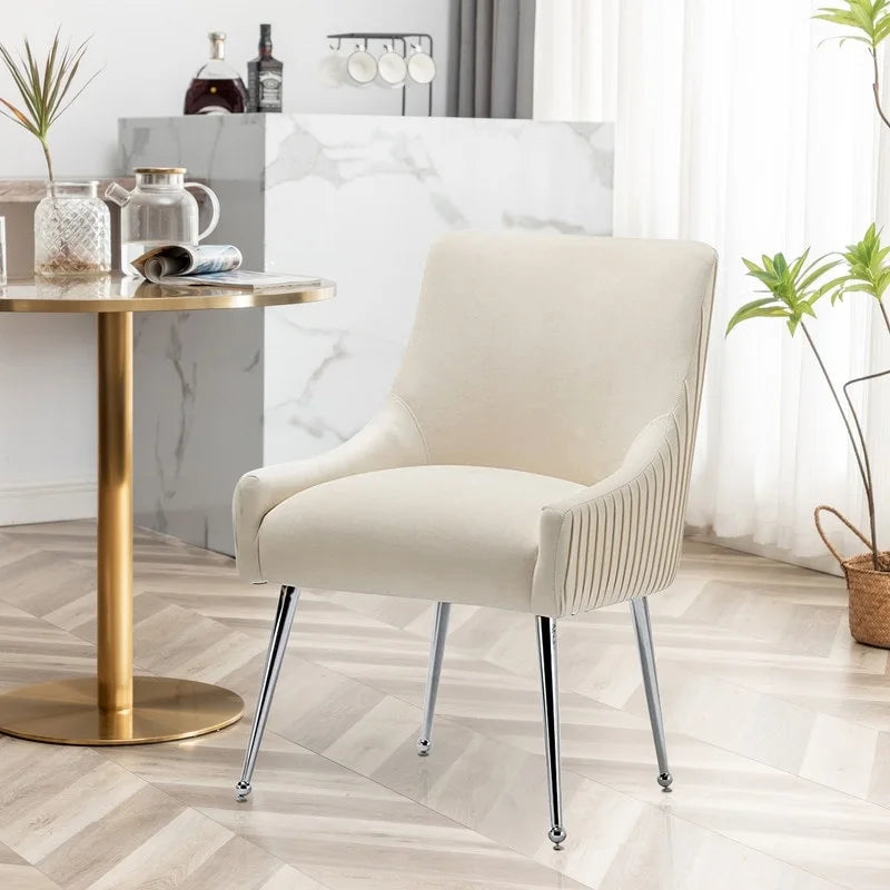 SEYNAR Modern Velvet Pleated Finish Back Dining Chair Set of 6 with Rear Handle
