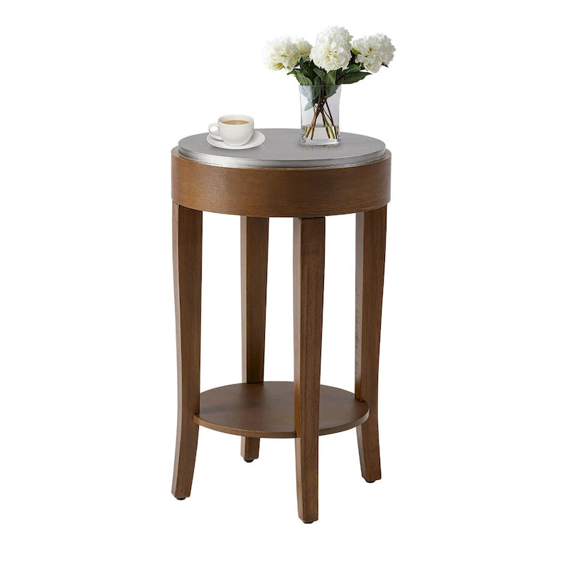 COSIEST 2-Tier Round Accent End Table with Shelf