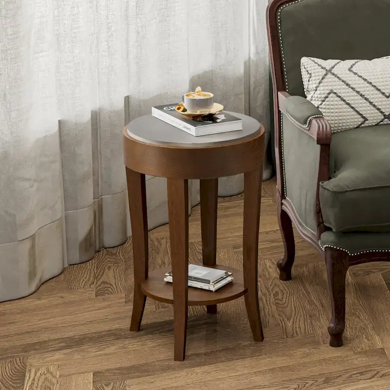 COSIEST 2-Tier Round Accent End Table with Shelf