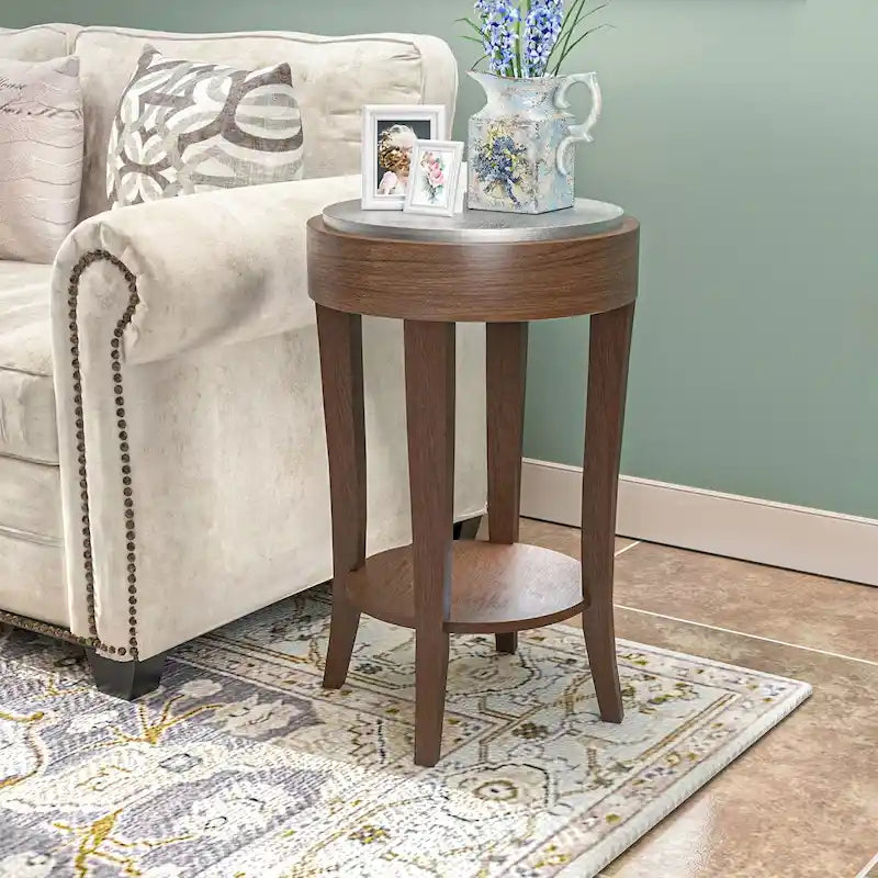 COSIEST 2-Tier Round Accent End Table with Shelf