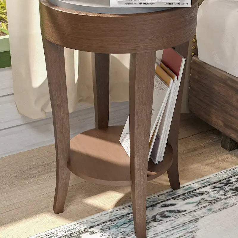 COSIEST 2-Tier Round Accent End Table with Shelf