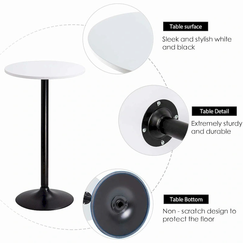 Homall Bistro Pub Table Round Bar Height Cocktail Table Metal Base MDF Top Obsidian Table with Black Leg 23.8inch Top - N/A
