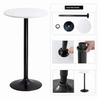 Homall Bistro Pub Table Round Bar Height Cocktail Table Metal Base MDF Top Obsidian Table with Black Leg 23.8inch Top - N/A