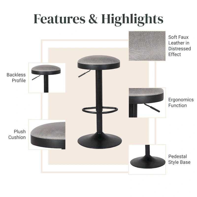 Juno Gaslift Backless Swivel Bar Stool,Set of 2