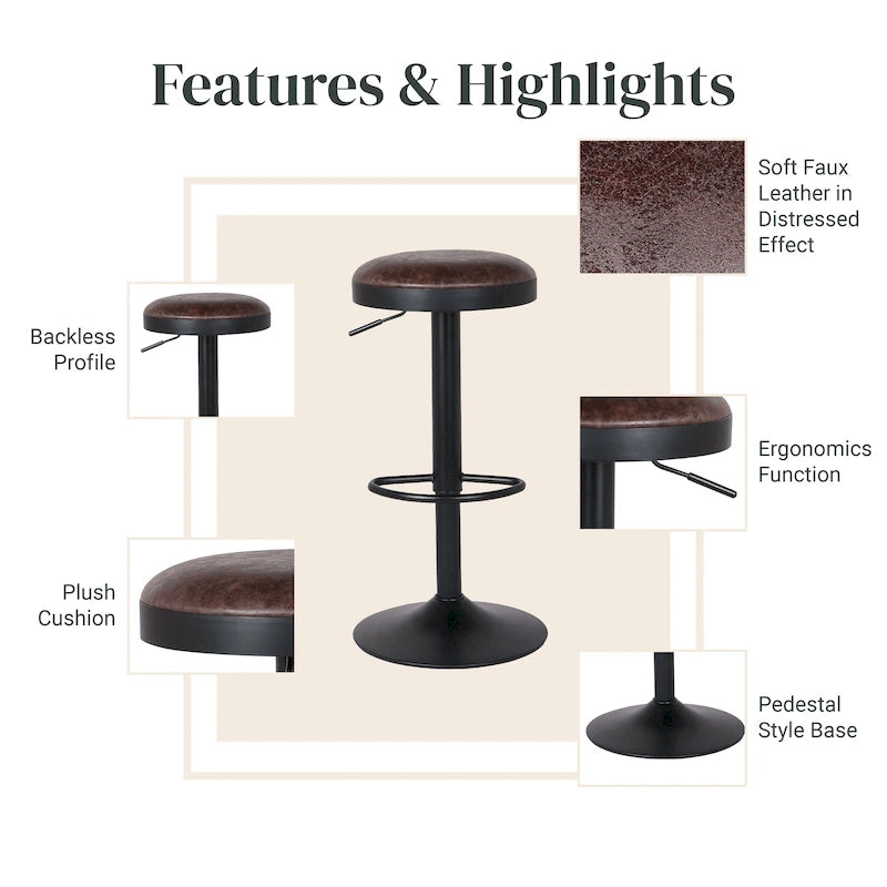 Juno Gaslift Backless Swivel Bar Stool,Set of 2