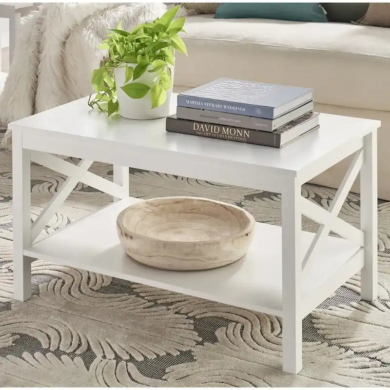 The Gray Barn Xanadu Hill X-frame Two-tier Coffee Table with Shelf