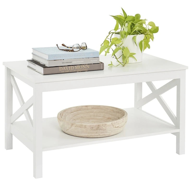 The Gray Barn Xanadu Hill X-frame Two-tier Coffee Table with Shelf