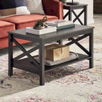 The Gray Barn Xanadu Hill X-frame Two-tier Coffee Table with Shelf