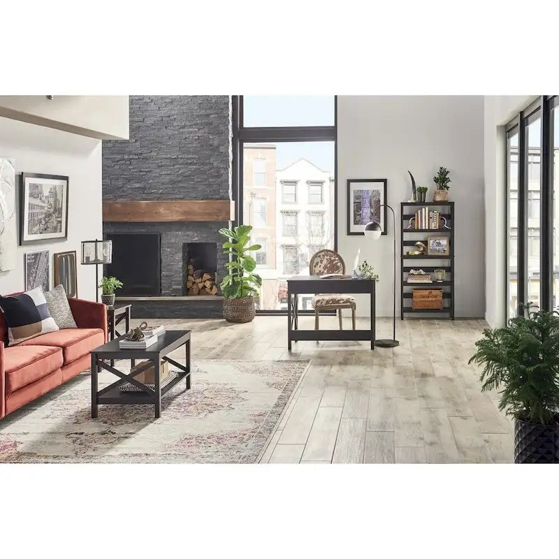 The Gray Barn Xanadu Hill X-frame Two-tier Coffee Table with Shelf