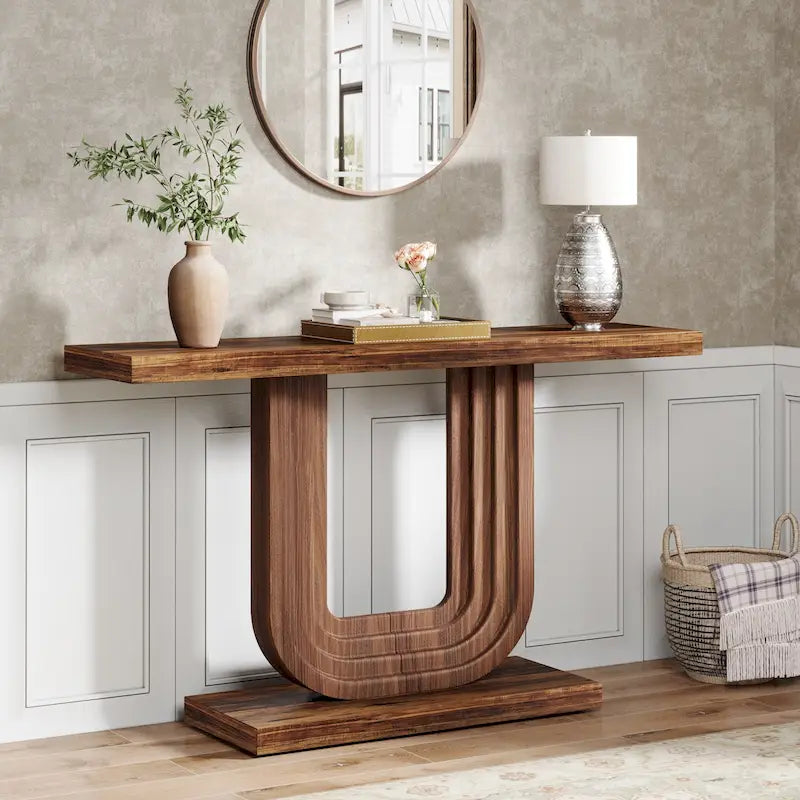 39 Wood Entryway Table with Geometric Base