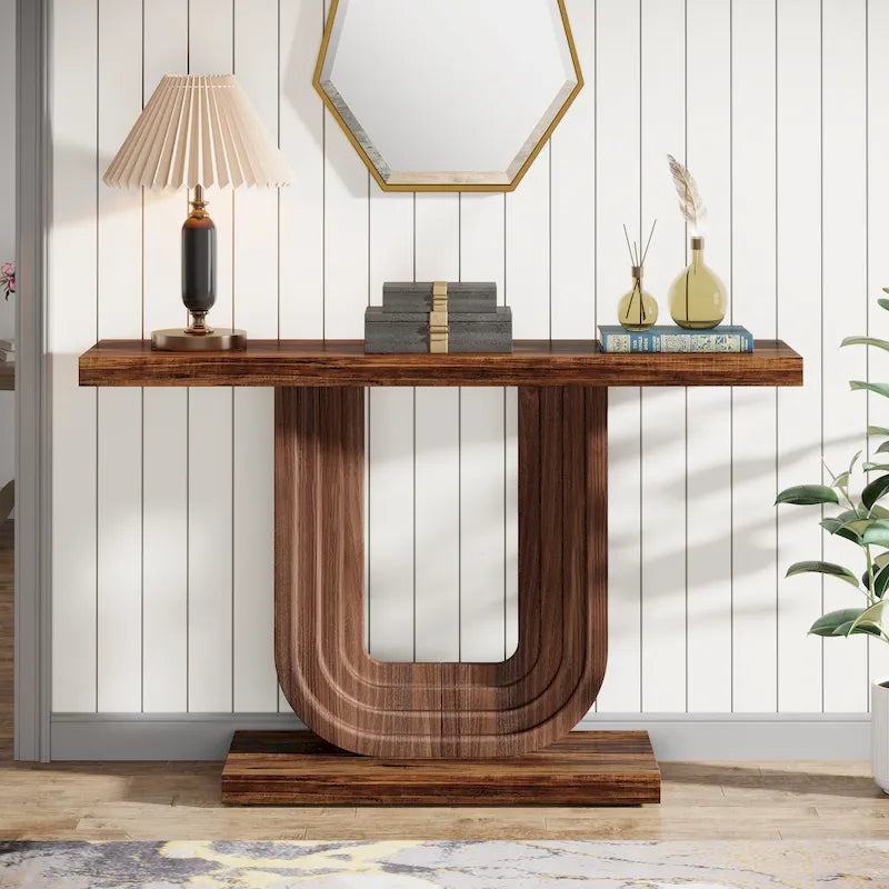 39 Wood Entryway Table with Geometric Base