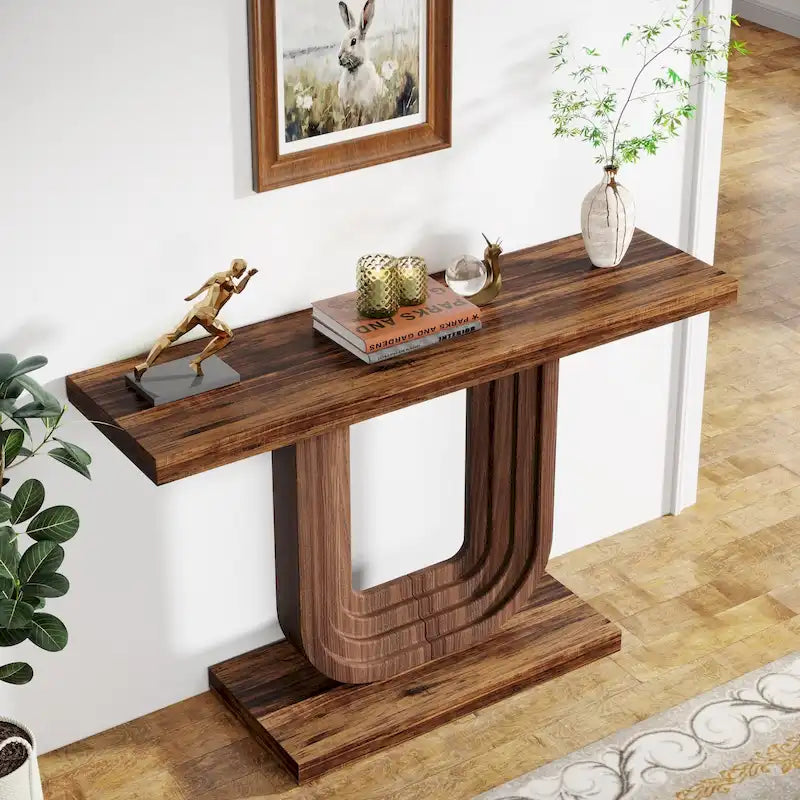 39 Wood Entryway Table with Geometric Base