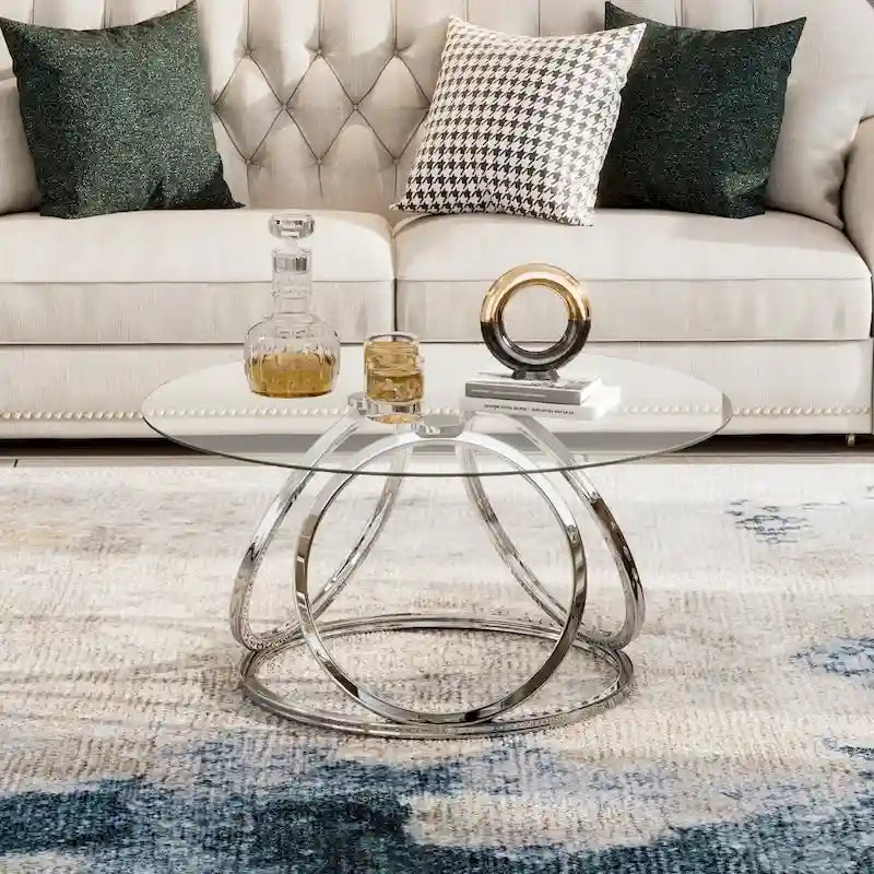 Myhozm Contemporary Glass Top Round Coffee Table