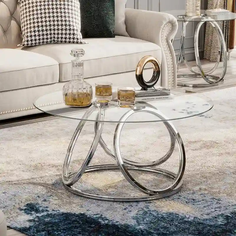 Myhozm Contemporary Glass Top Round Coffee Table