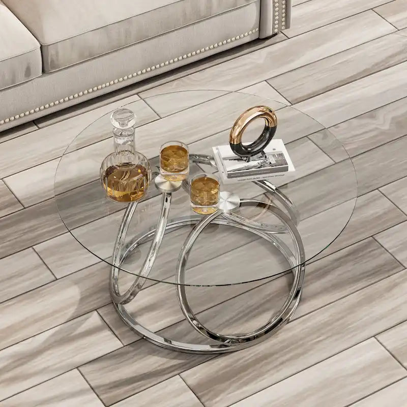 Myhozm Contemporary Glass Top Round Coffee Table