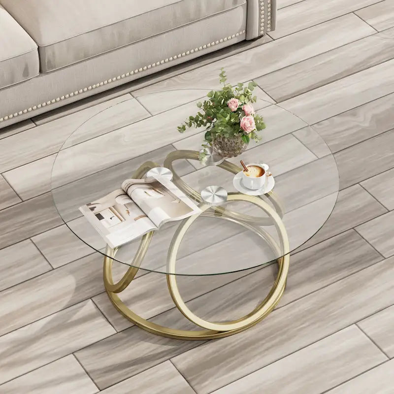 Myhozm Contemporary Glass Top Round Coffee Table