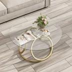 Myhozm Contemporary Glass Top Round Coffee Table