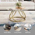 Myhozm Contemporary Glass Top Round Coffee Table