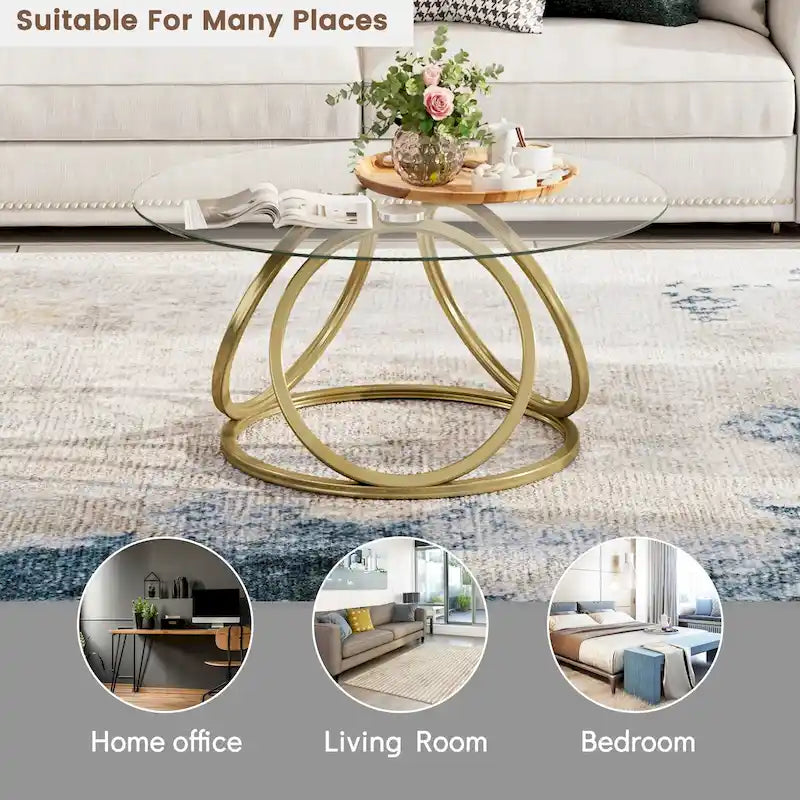Myhozm Contemporary Glass Top Round Coffee Table