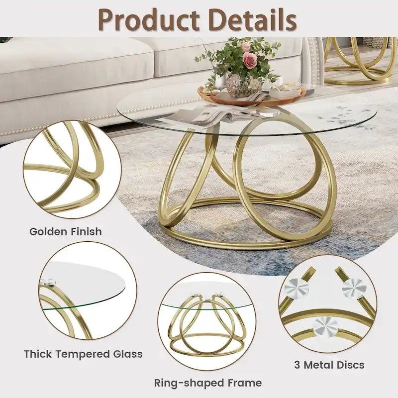 Myhozm Contemporary Glass Top Round Coffee Table