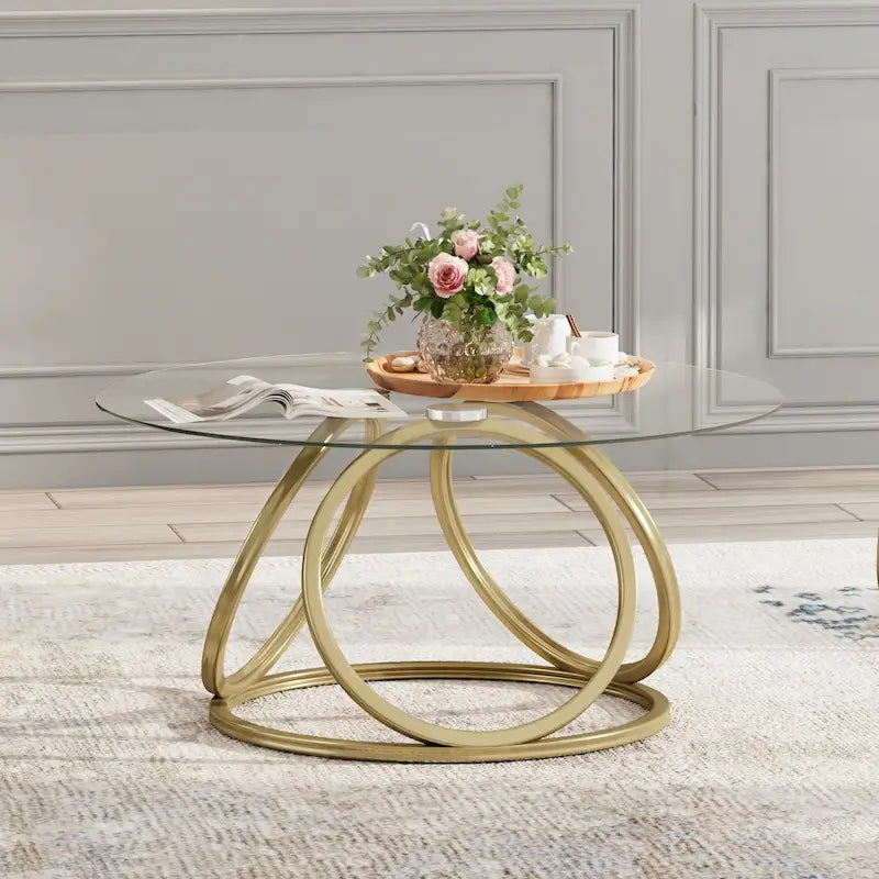 Myhozm Contemporary Glass Top Round Coffee Table