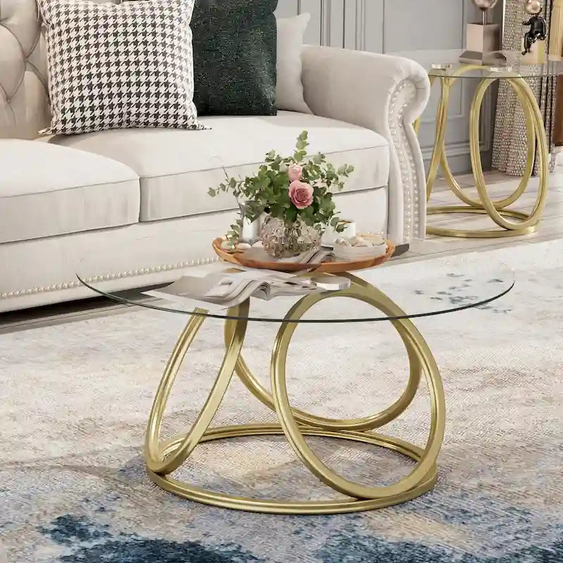 Myhozm Contemporary Glass Top Round Coffee Table