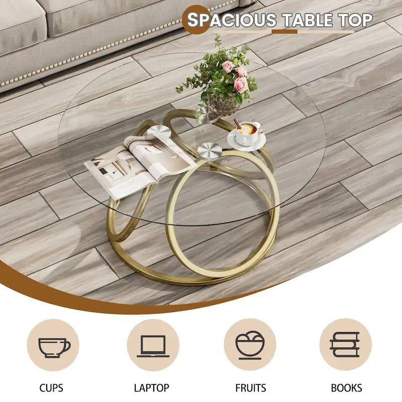 Myhozm Contemporary Glass Top Round Coffee Table