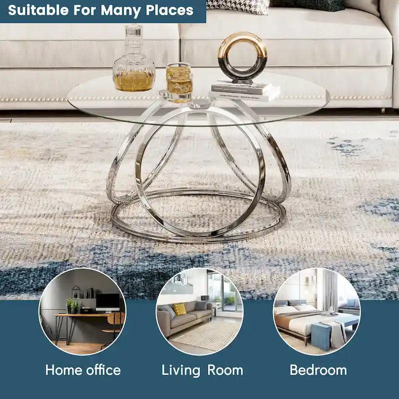 Myhozm Contemporary Glass Top Round Coffee Table
