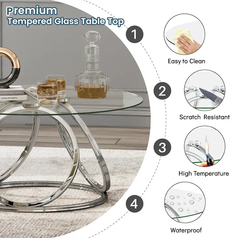 Myhozm Contemporary Glass Top Round Coffee Table