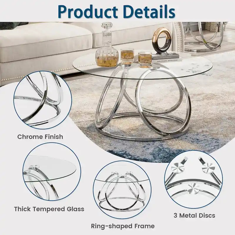 Myhozm Contemporary Glass Top Round Coffee Table