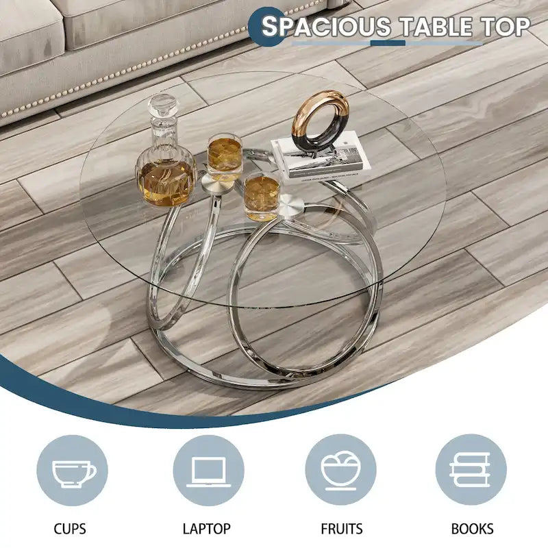 Myhozm Contemporary Glass Top Round Coffee Table