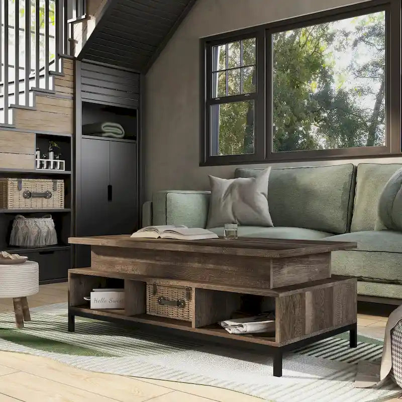 DH BASIC Rustic 47-inch Lift-Top Coffee Table with Storage