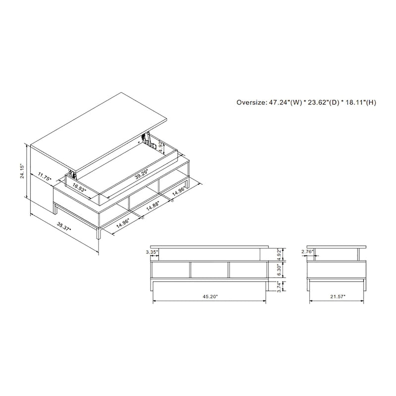 DH BASIC Rustic 47-inch Lift-Top Coffee Table with Storage