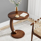 Round End Table, Wood C-Shaped Side Table, Vintage Couch Side Table
