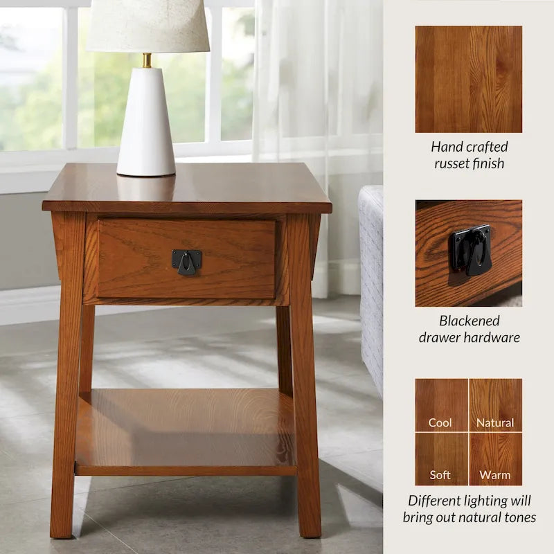 Leick Home Solid Wood Mission End Table with Drawer