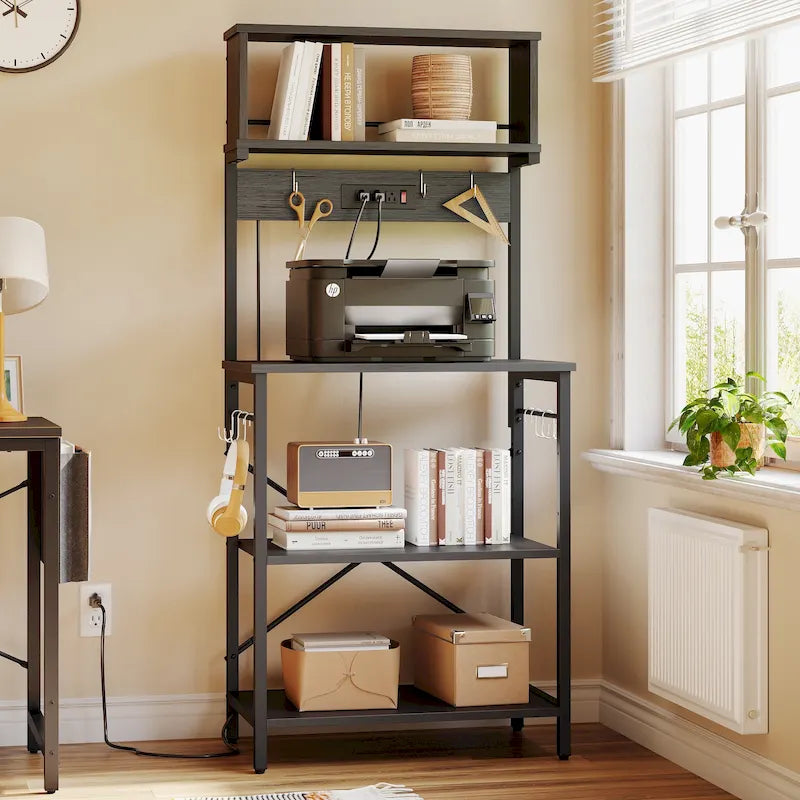 60 Inch Kitchen Baker's Rack with Hutch 8 Side Hooks