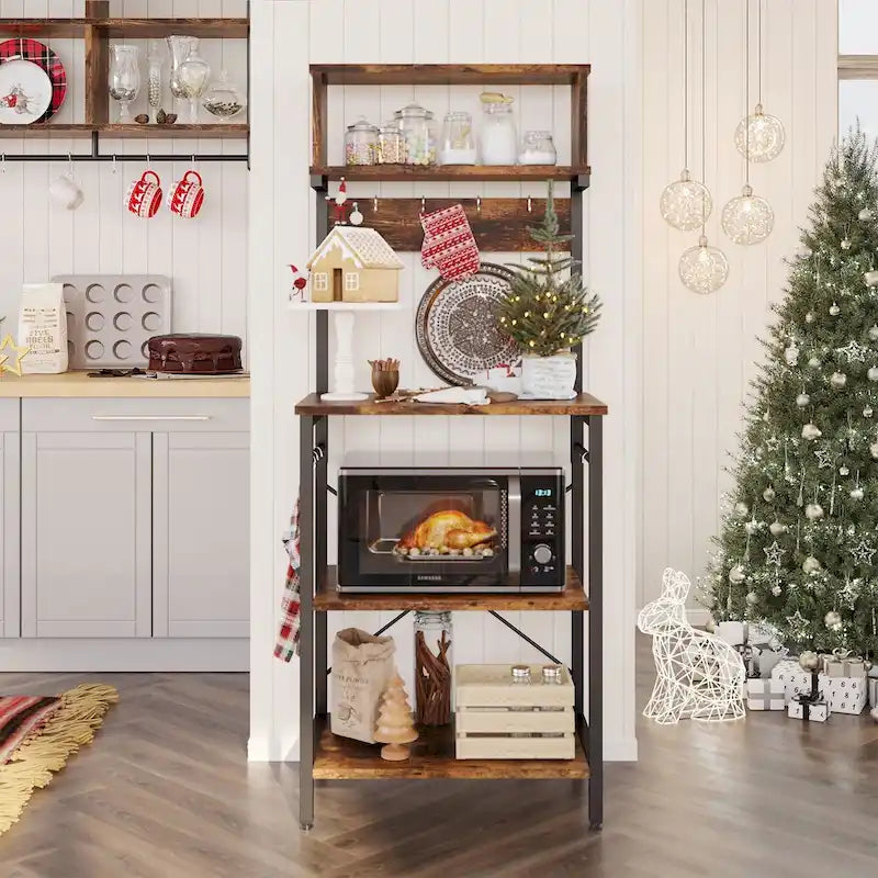 60 Inch Kitchen Baker's Rack with Hutch 8 Side Hooks