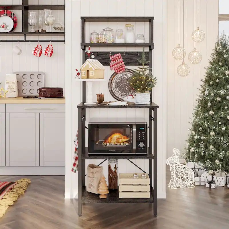 60 Inch Kitchen Baker's Rack with Hutch 8 Side Hooks