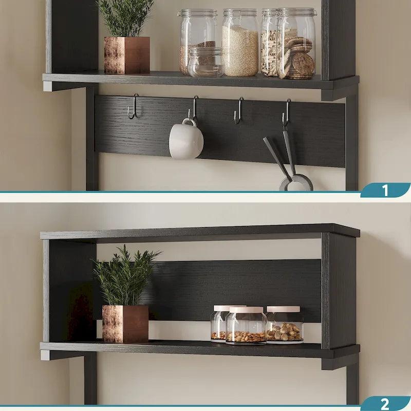 60 Inch Kitchen Baker's Rack with Hutch 8 Side Hooks