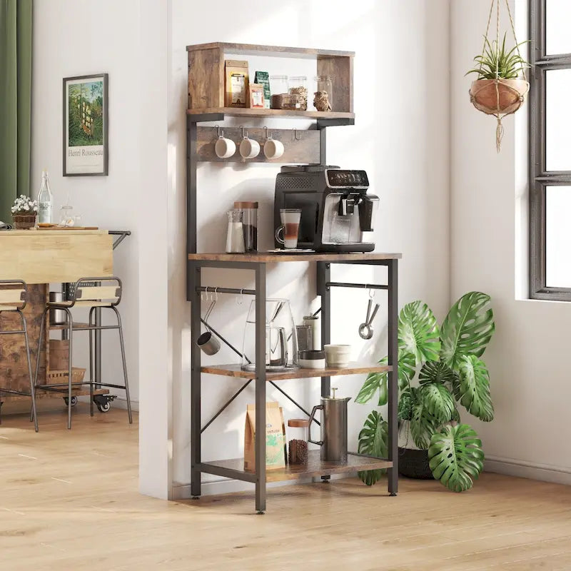 60 Inch Kitchen Baker's Rack with Hutch 8 Side Hooks