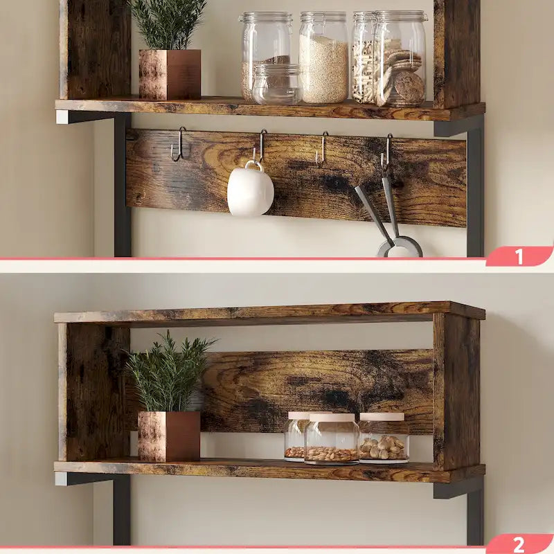 60 Inch Kitchen Baker's Rack with Hutch 8 Side Hooks