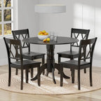5-Piece Dining Set, 42 Round Drop-Leaf Table and Double X-Back Chairs