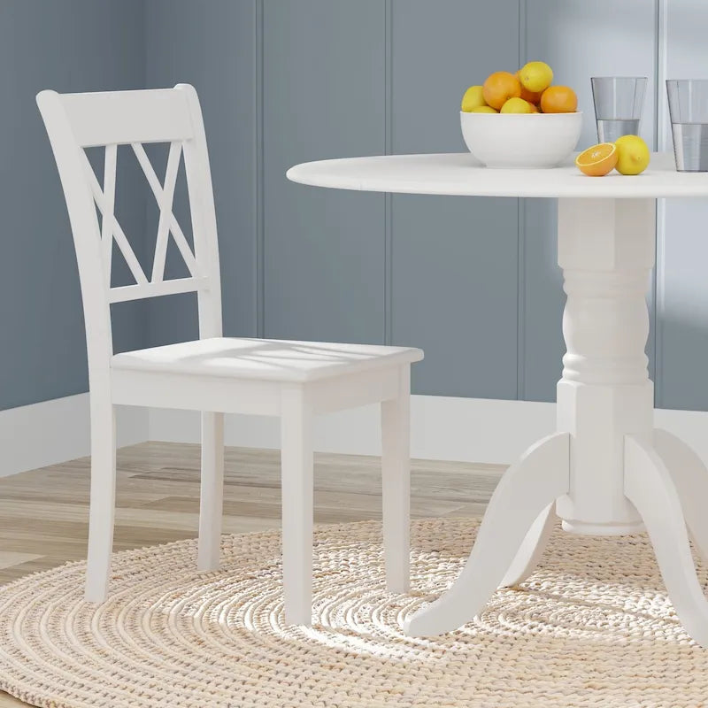 5-Piece Dining Set, 42 Round Drop-Leaf Table and Double X-Back Chairs